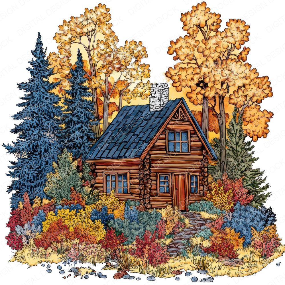 Dreamy Woodland Cabin fussy cut sheet in A4 format showing all 12 designs on one printable page