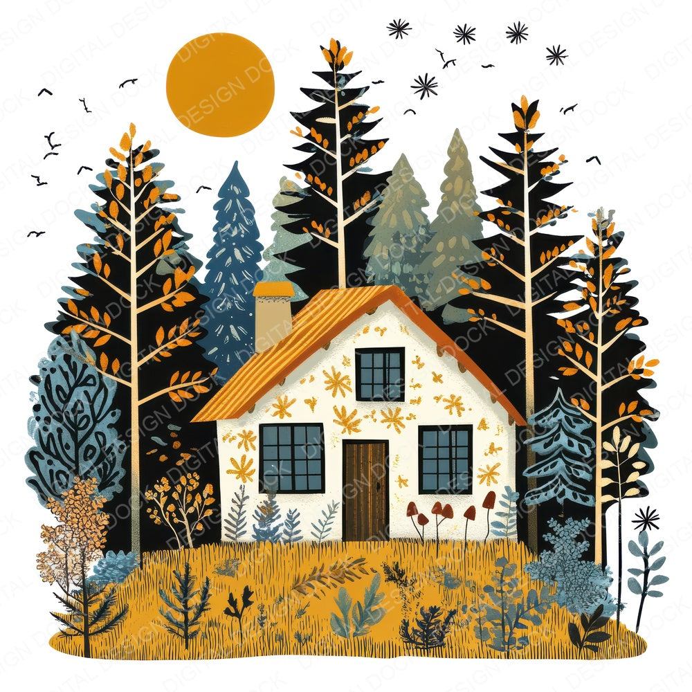 Dreamy Woodland Cabin fussy cut sheet in US Letter format showing all 12 designs on one printable page