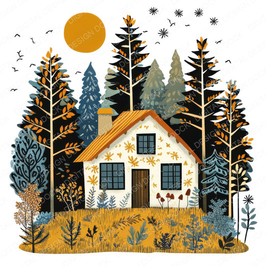 Dreamy Woodland Cabin fussy cut sheet in US Letter format showing all 12 designs on one printable page