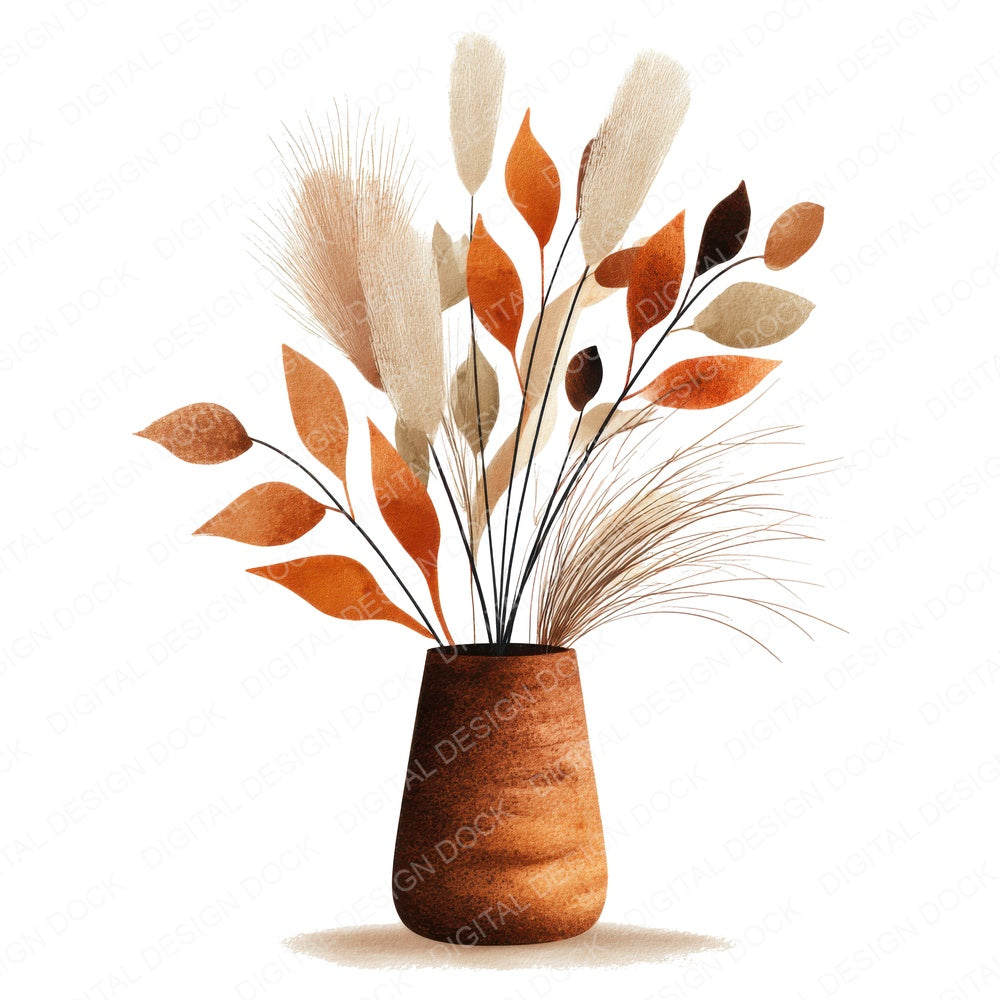 Dried Leaves Vase fussy cut sheet in US Letter format showing all 12 designs on one printable page