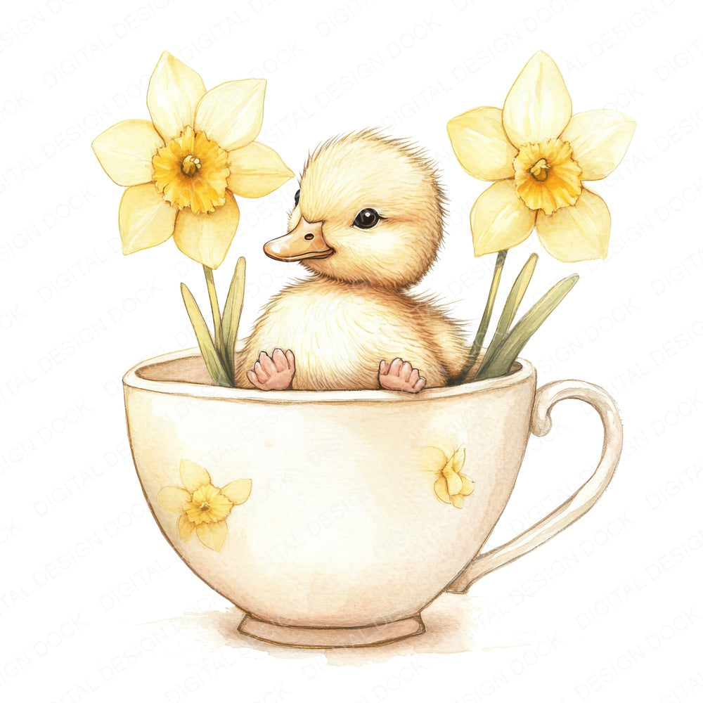 Duckling in Daffodil Teacup fussy cut sheet in US Letter format showing all 12 designs on one printable page