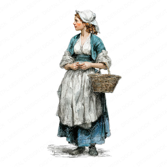 Dutch Woman in Traditional Dress Clipart Set (DDD012248)