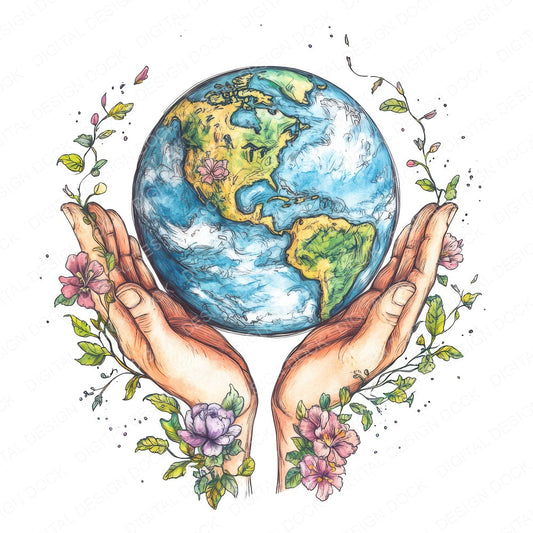 Earth Above Floral Hands fussy cut sheet in US Letter format showing all 12 designs on one printable page