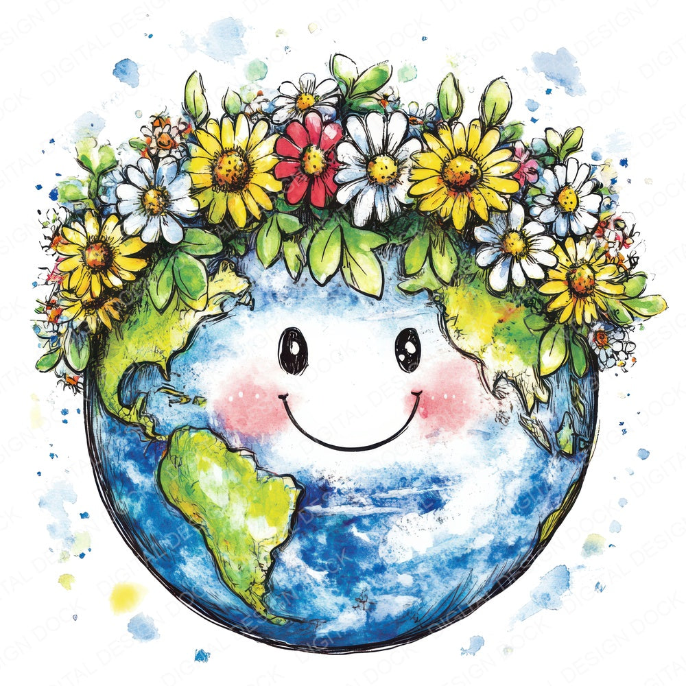 Earth Face with Floral Crown fussy cut sheet in A4 format showing all 12 designs on one printable page