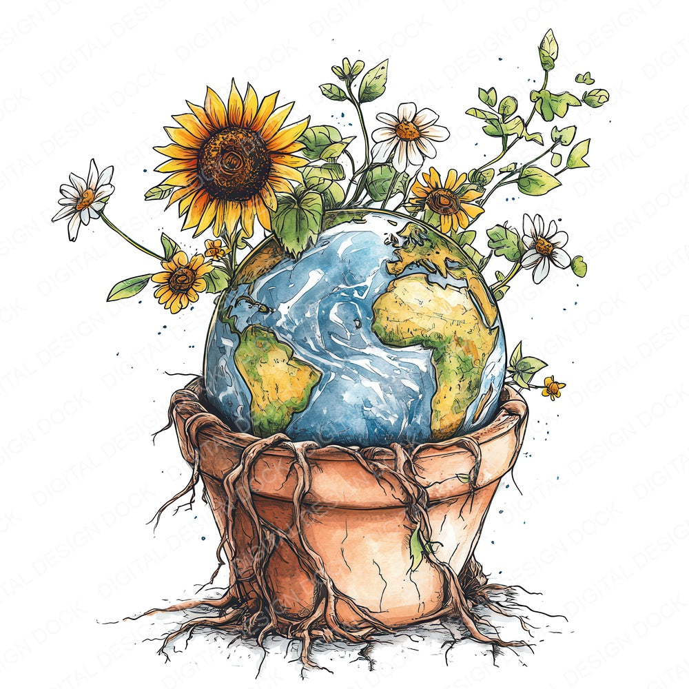 Earth Growing from Pot fussy cut sheet in A4 format showing all 12 designs on one printable page