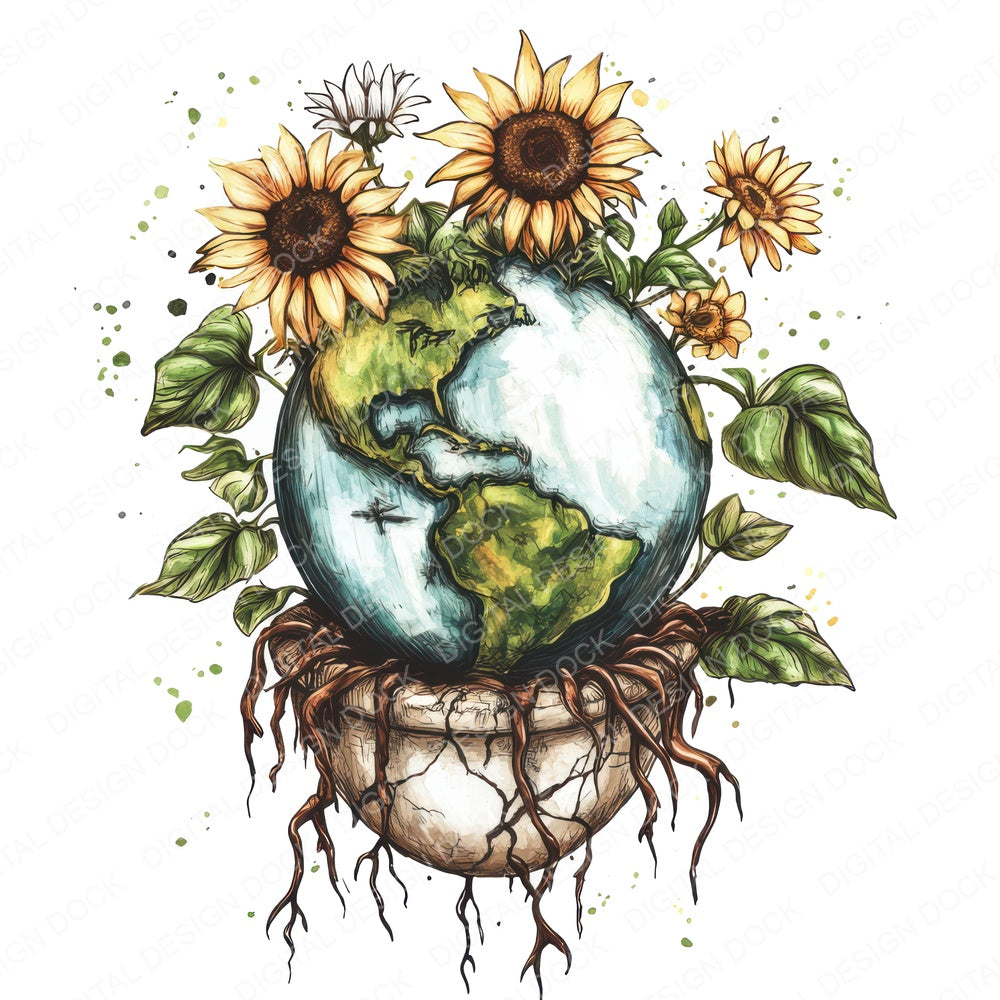 Earth Growing from Pot fussy cut sheet in US Letter format showing all 12 designs on one printable page