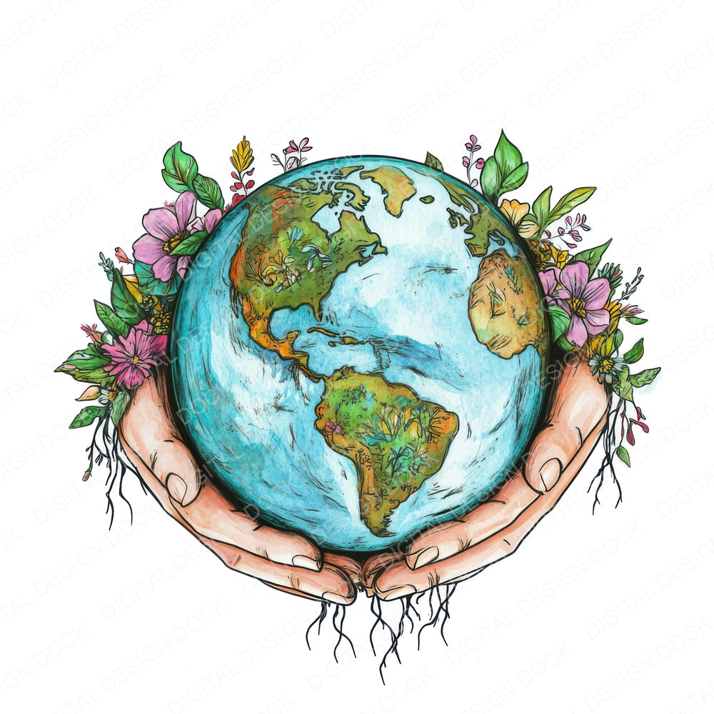 Earth in Floral Hands fussy cut sheet in A4 format showing all 12 designs on one printable page