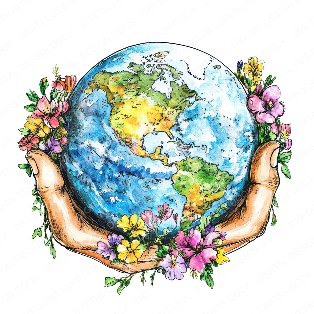 Earth in Floral Hands fussy cut sheet in US Letter format showing all 12 designs on one printable page