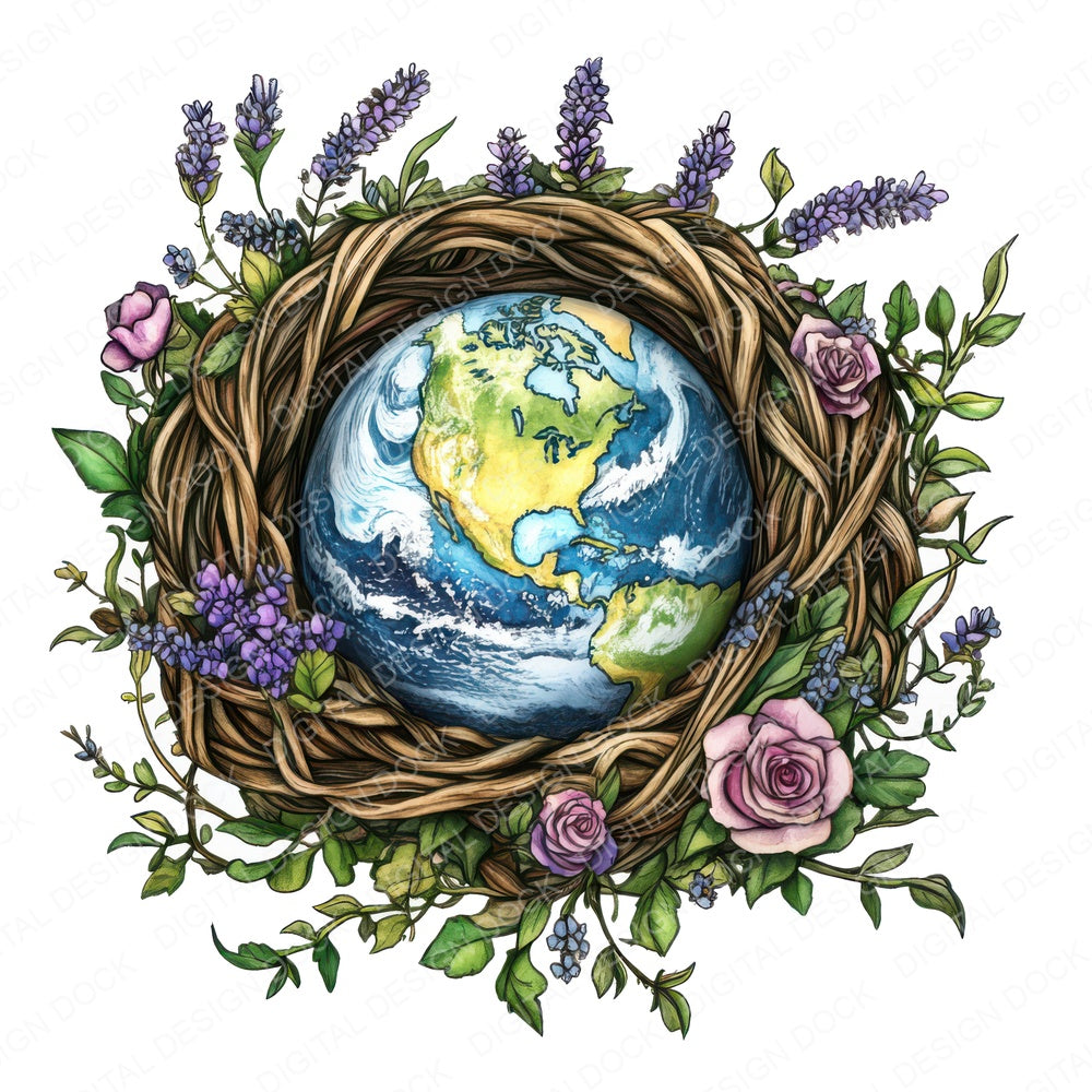 Earth in Floral Nest fussy cut sheet in A4 format showing all 12 designs on one printable page