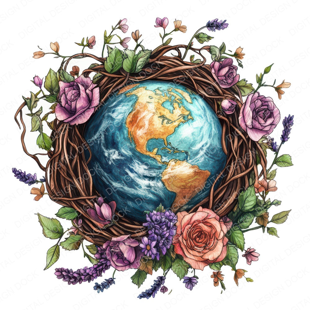 Earth in Floral Nest fussy cut sheet in US Letter format showing all 12 designs on one printable page