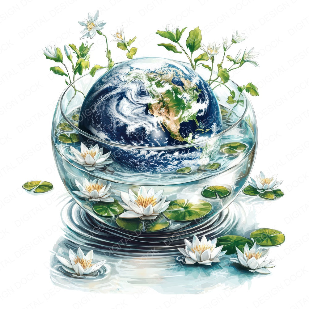 Earth in Floral Water Bowl fussy cut sheet in A4 format showing all 12 designs on one printable page