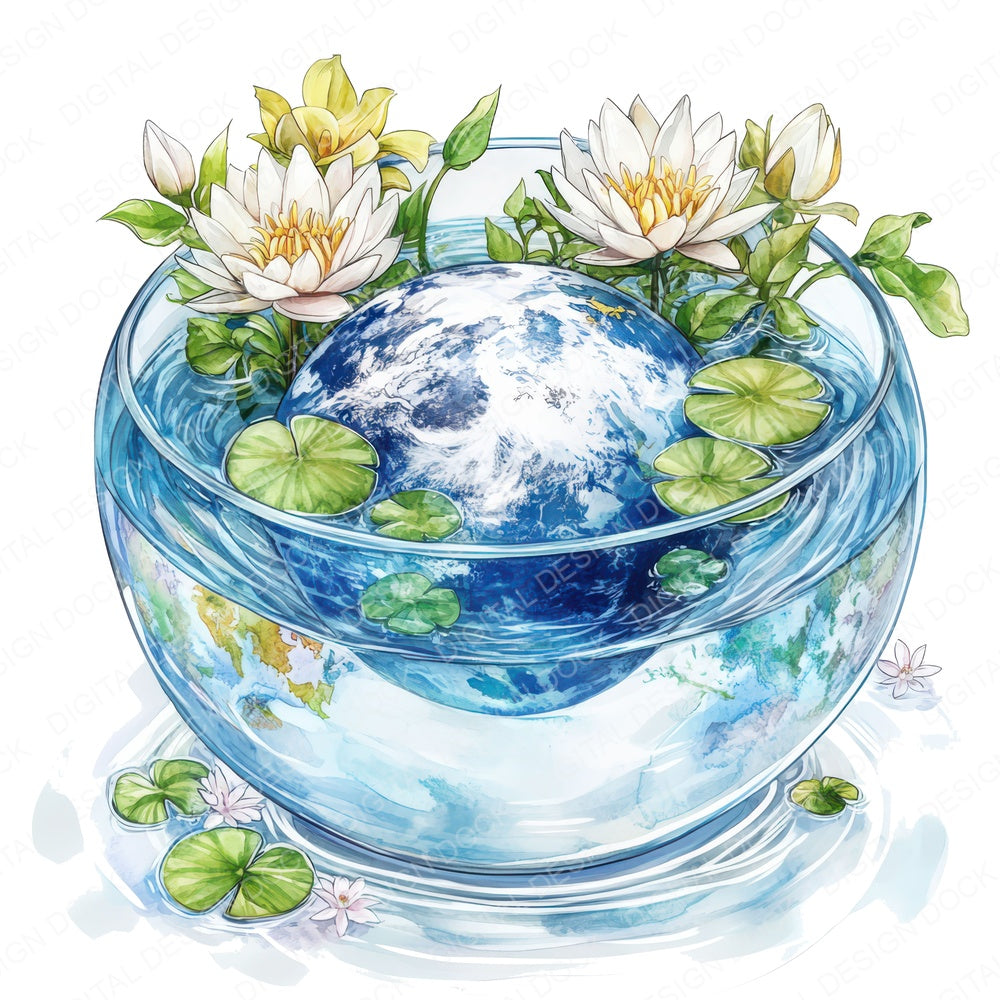 Earth in Floral Water Bowl fussy cut sheet in US Letter format showing all 12 designs on one printable page