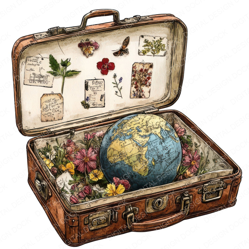 Earth in Vintage Suitcase Fussy Cut Sheets (DDD009520)