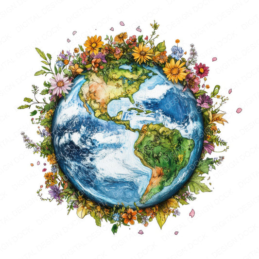 Earth with Blooming Continents fussy cut sheet in A4 format showing all 12 designs on one printable page