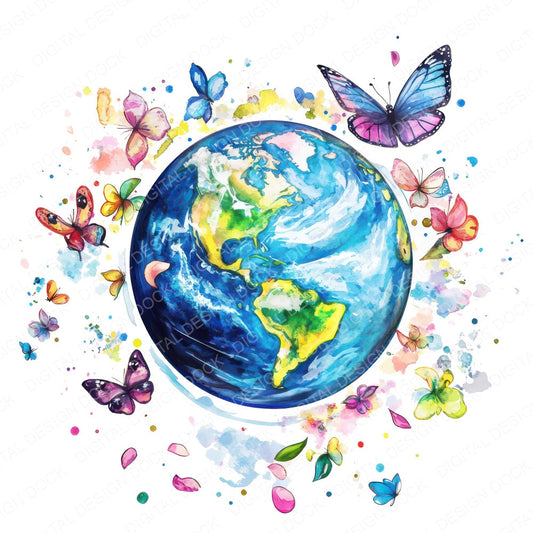 Earth with Butterfly Orbit fussy cut sheet in A4 format showing all 12 designs on one printable page