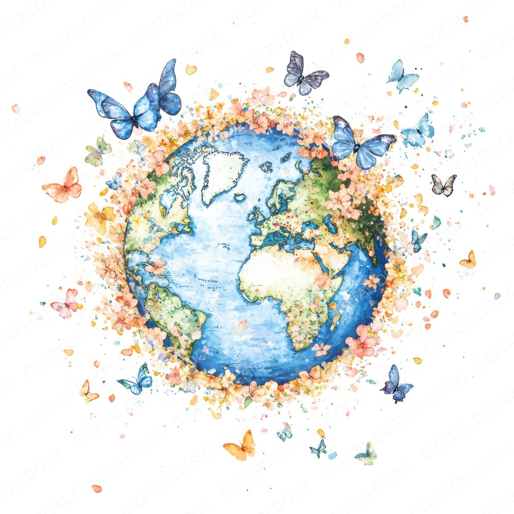Earth with Butterfly Orbit fussy cut sheet in US Letter format showing all 12 designs on one printable page