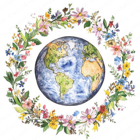 Earth with Floral Wreath Clipart Set (DDD005148)