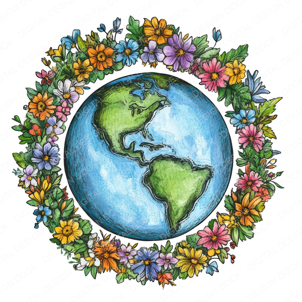 Earth with Floral Wreath fussy cut sheet in US Letter format showing all 12 designs on one printable page