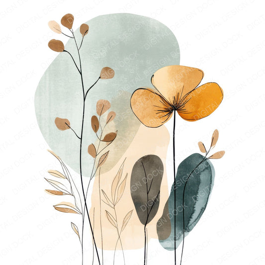 Earthy Boho Abstract Flowers fussy cut sheet in A4 format showing all 12 designs on one printable page