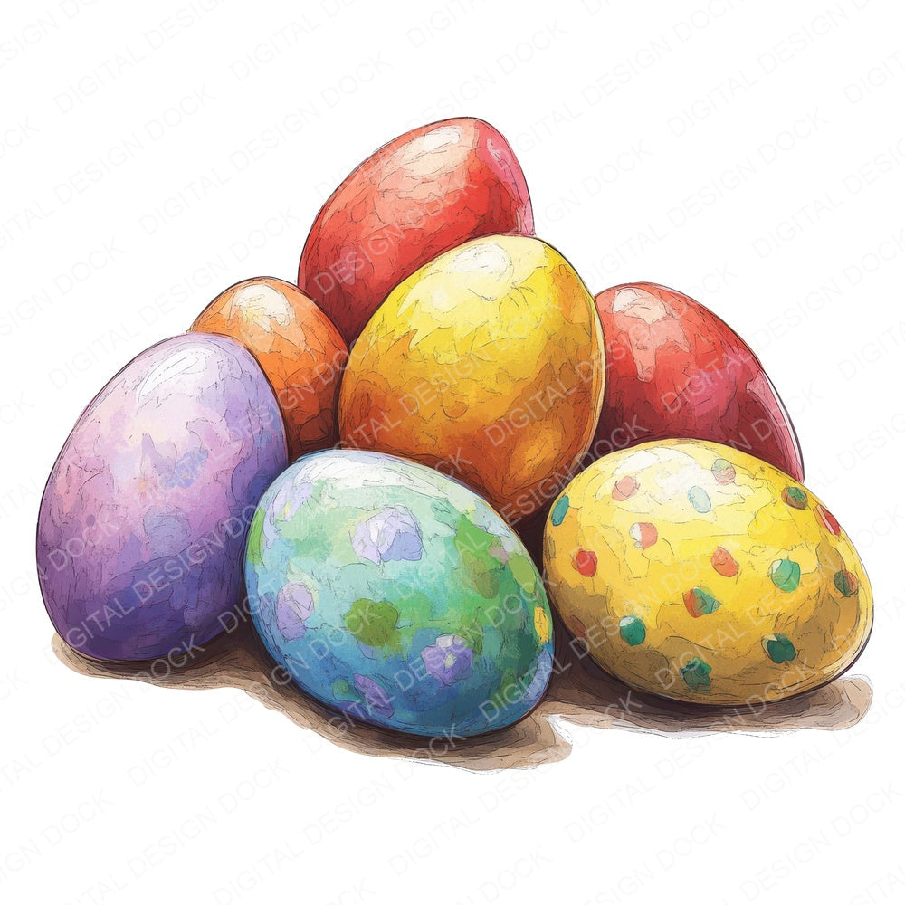 Easter Egg Pile fussy cut sheet in A4 format showing all 12 designs on one printable page