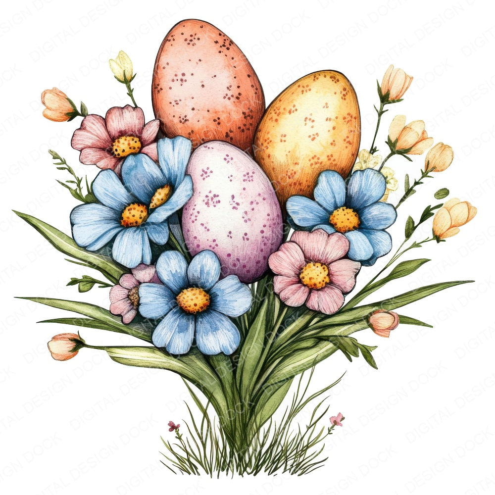 Easter Egg Spring Bouquet fussy cut sheet in A4 format showing all 12 designs on one printable page