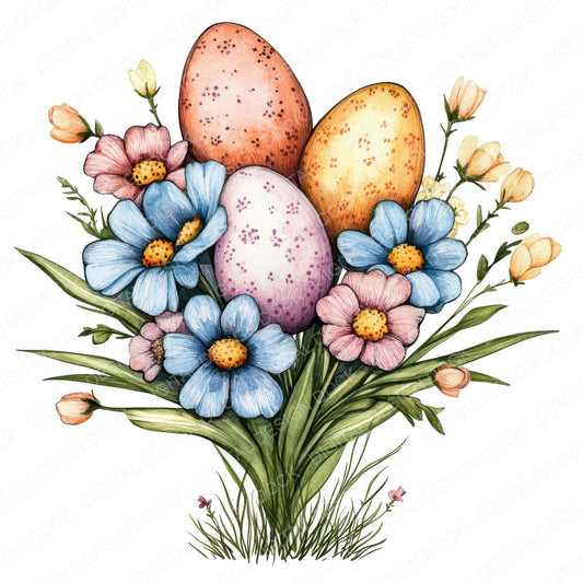 Easter Egg Spring Bouquet fussy cut sheet in A4 format showing all 12 designs on one printable page