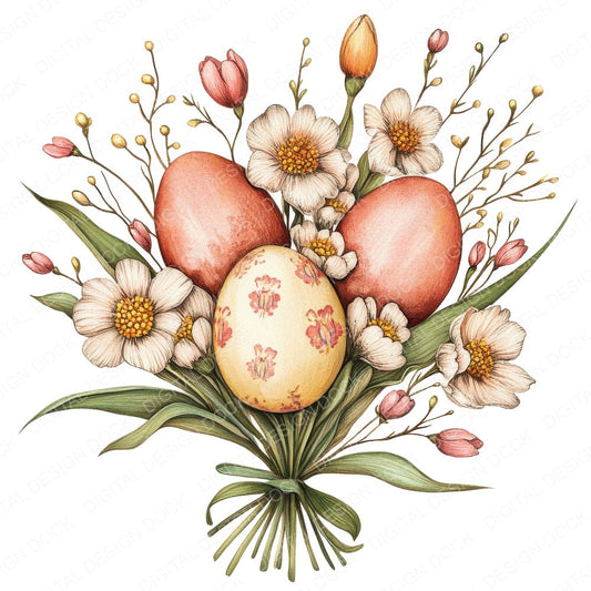 Easter Egg Spring Bouquet fussy cut sheet in US Letter format showing all 12 designs on one printable page