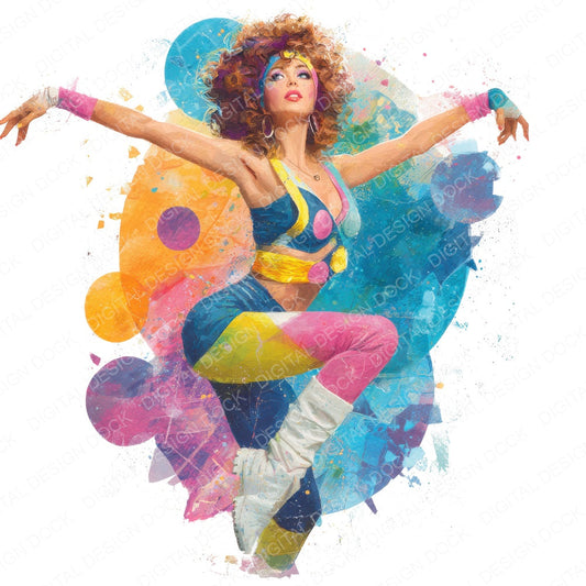 Eighties Dance Woman fussy cut sheet in A4 format showing all 12 designs on one printable page