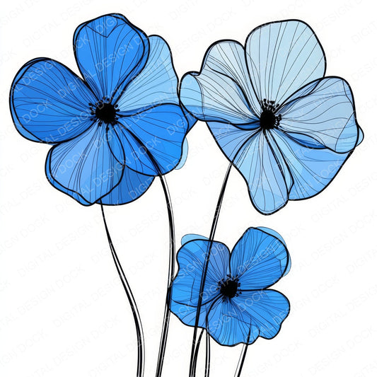 Electric Blue Abstract Flowers fussy cut sheet in A4 format showing all 12 designs on one printable page