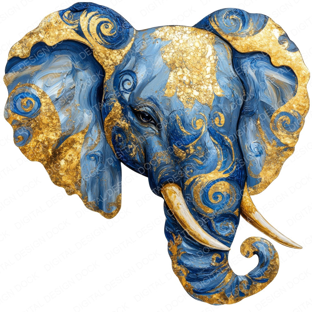 Elephant Baroque Blue and Gold Fussy Cut Sheets (DDD009537)