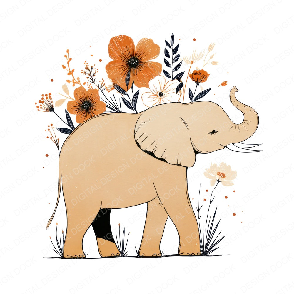 Elephant Floral Line Art fussy cut sheet in A4 format showing all 12 designs on one printable page