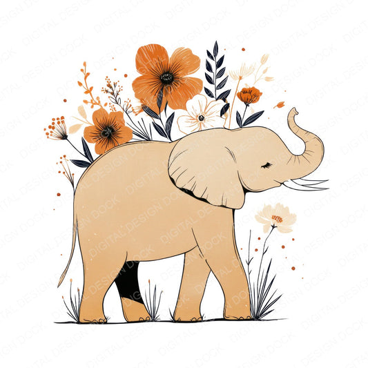 Elephant Floral Line Art fussy cut sheet in A4 format showing all 12 designs on one printable page