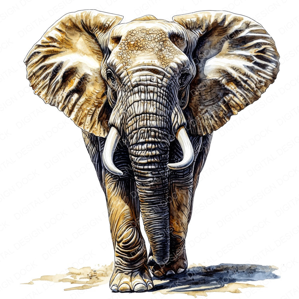 Elephant Watercolour Illustration fussy cut sheet in A4 format showing all 12 designs on one printable page