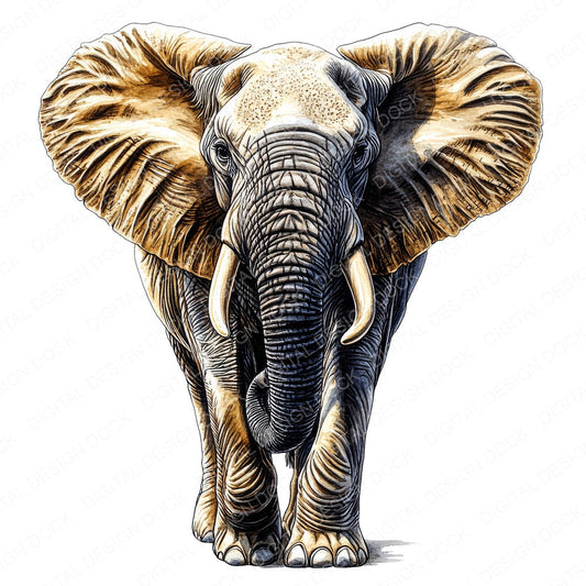 Elephant Watercolour Illustration fussy cut sheet in US Letter format showing all 12 designs on one printable page