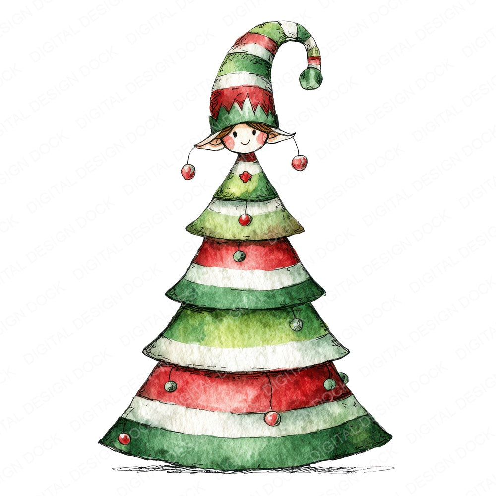 Elf Christmas Tree fussy cut sheet in A4 format showing all 12 designs on one printable page