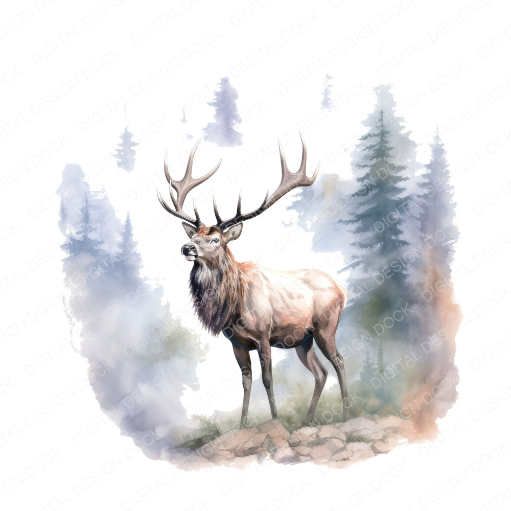 Elk in Misty Forests fussy cut sheet in A4 format showing all 12 designs on one printable page