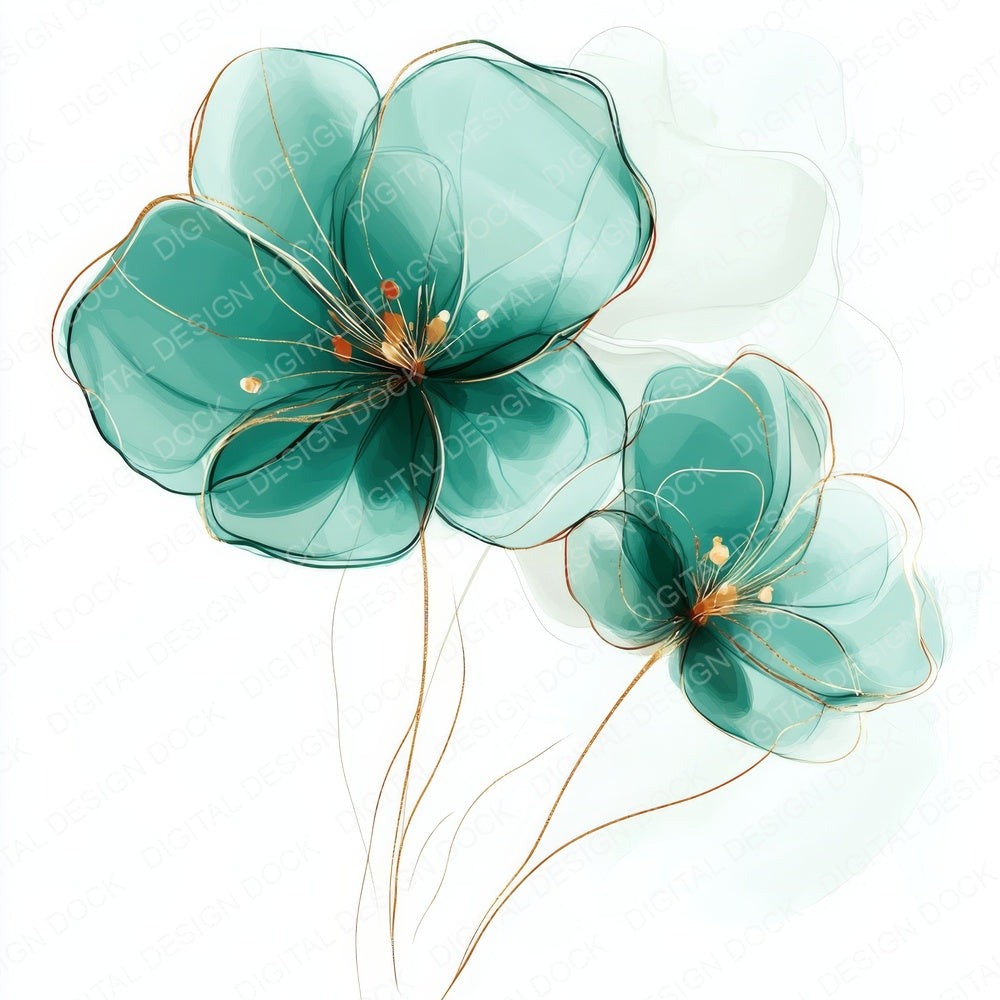 Emerald Green Abstract Flowers fussy cut sheet in A4 format showing all 12 designs on one printable page