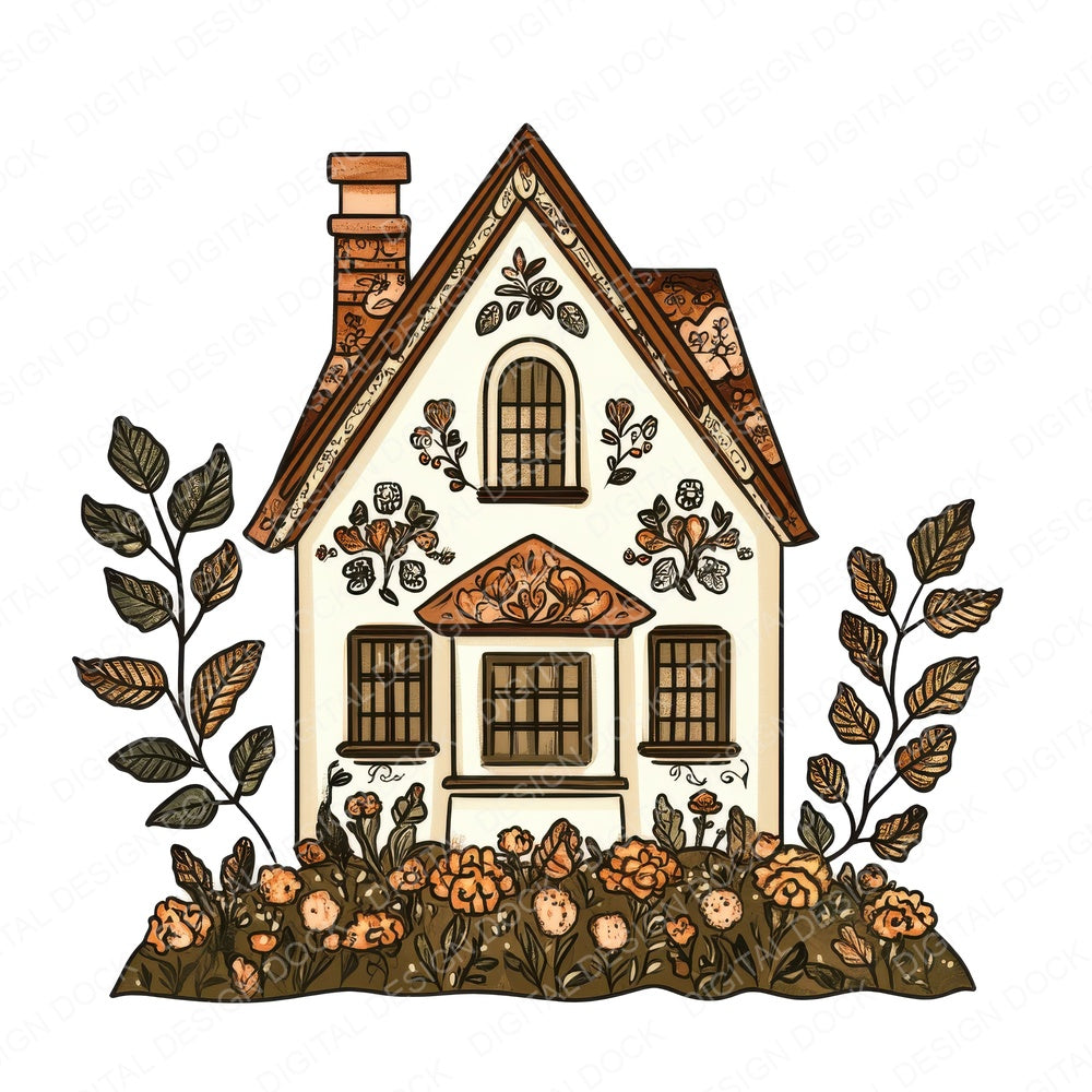 Enchanted Folk Art Cottage fussy cut sheet in A4 format showing all 12 designs on one printable page