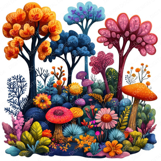 Enchanted Forest Cartoon fussy cut sheet in US Letter format showing all 12 designs on one printable page