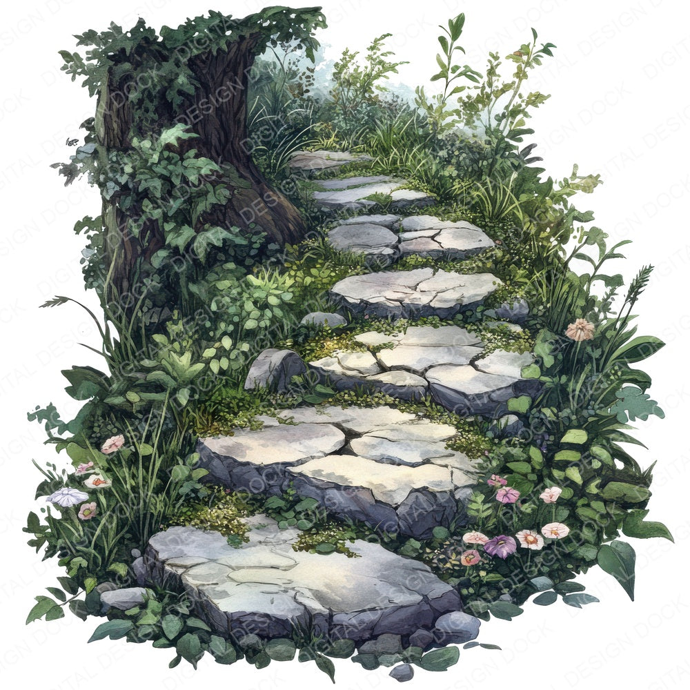 Enchanted Forest Path fussy cut sheet in A4 format showing all 12 designs on one printable page