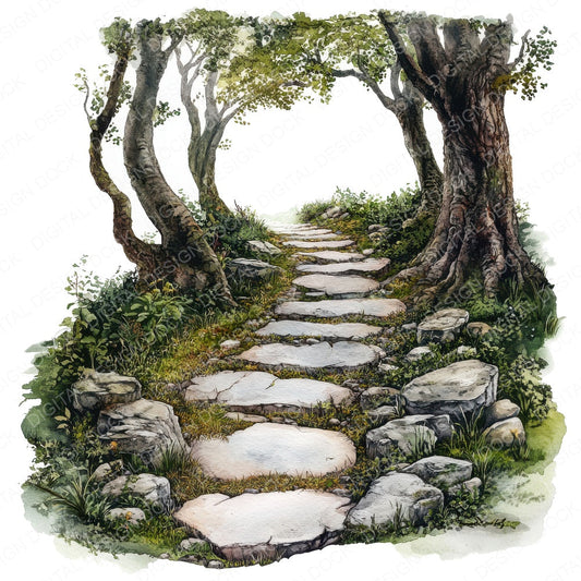 Enchanted Forest Path fussy cut sheet in US Letter format showing all 12 designs on one printable page
