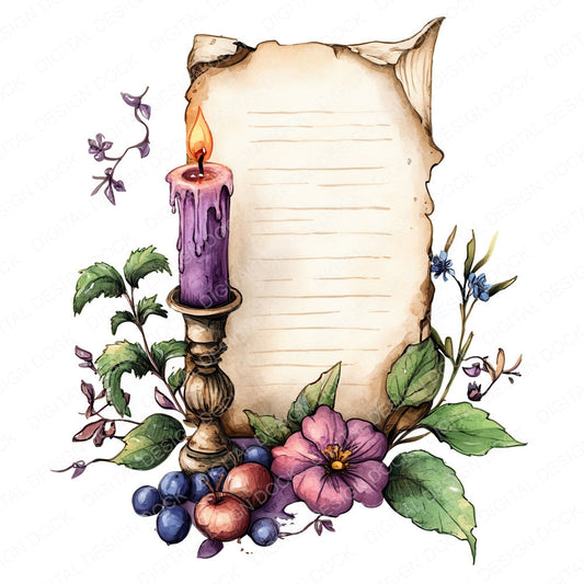 Enchanted Letter Candle fussy cut sheet in US Letter format showing all 12 designs on one printable page