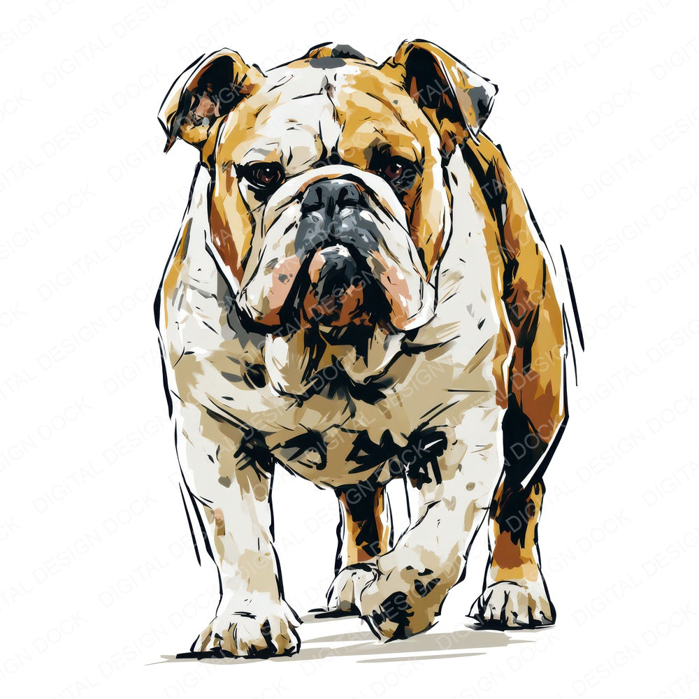 Single English Bulldog Watercolour Dog design shown full size, also included as clipart