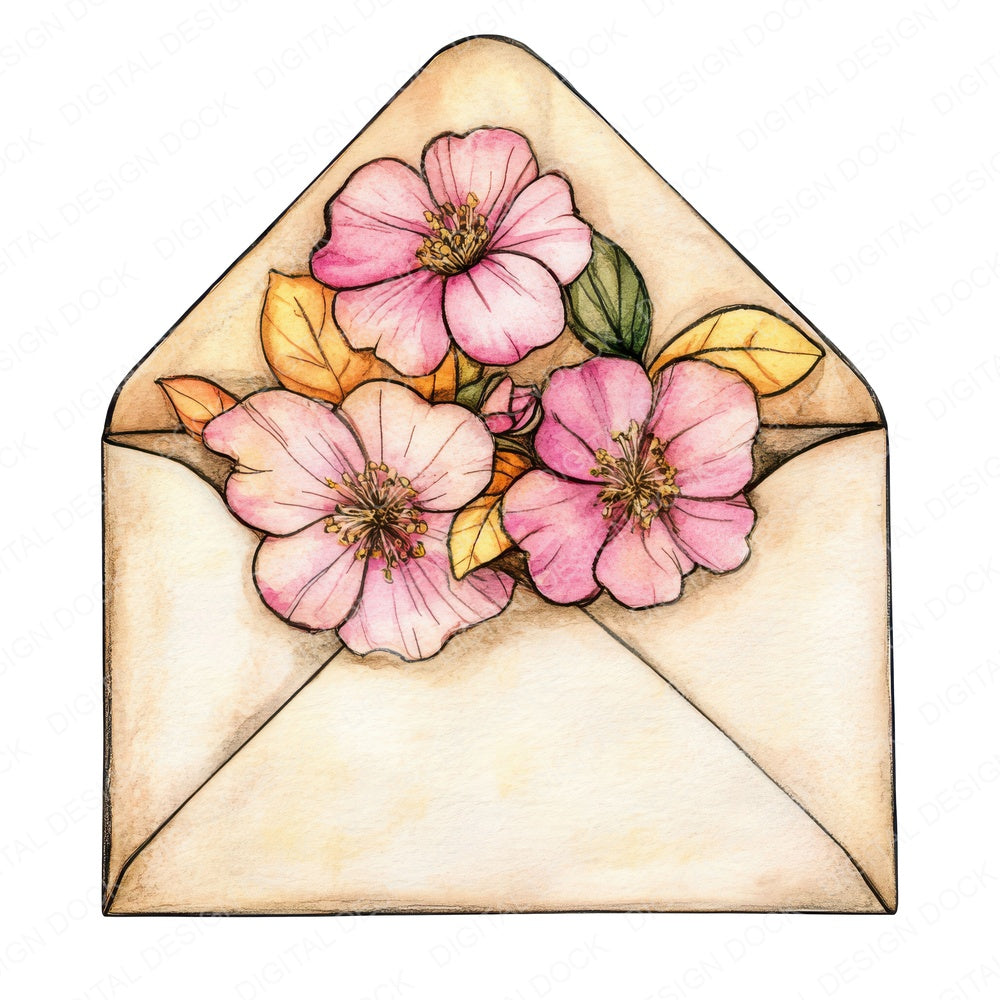 Envelope Stuffed with Flowers fussy cut sheet in A4 format showing all 12 designs on one printable page