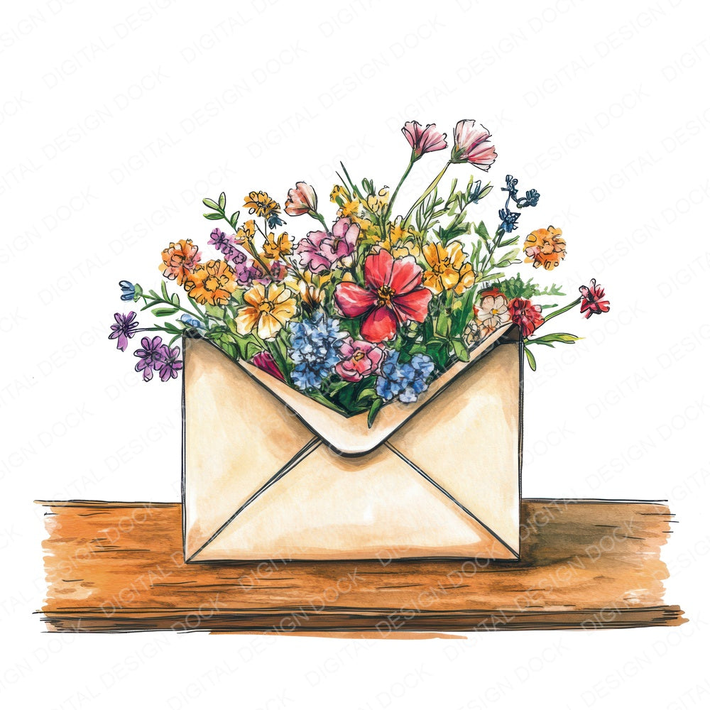 Envelope with Bursting Flowers fussy cut sheet in A4 format showing all 12 designs on one printable page