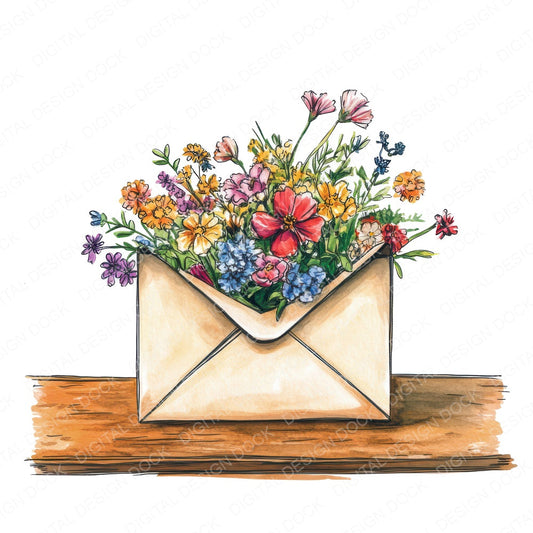 Envelope with Bursting Flowers fussy cut sheet in A4 format showing all 12 designs on one printable page