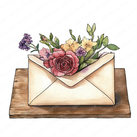 Envelope with Bursting Flowers fussy cut sheet in US Letter format showing all 12 designs on one printable page