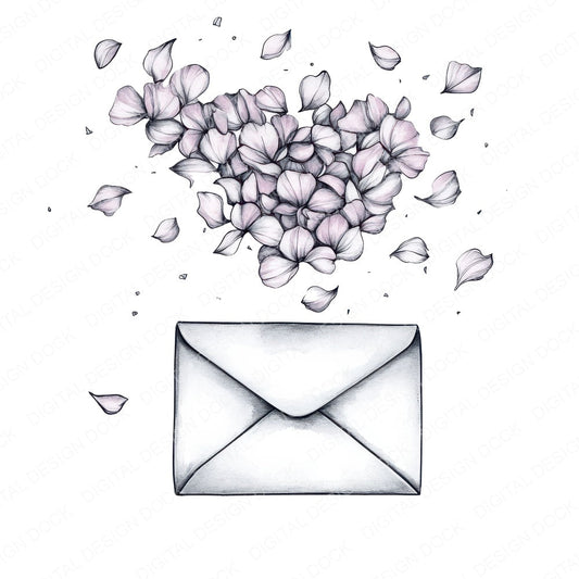 Envelope with Rising Petals fussy cut sheet in A4 format showing all 12 designs on one printable page