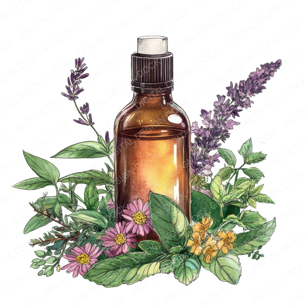 Essential Oils and Herbs fussy cut sheet in A4 format showing all 12 designs on one printable page
