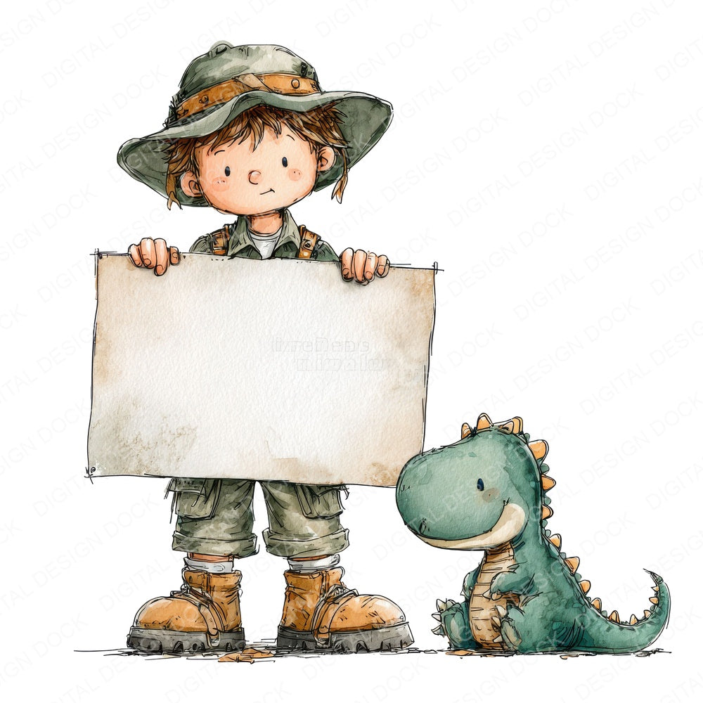 Explorer Boy with Banner fussy cut sheet in A4 format showing all 12 designs on one printable page